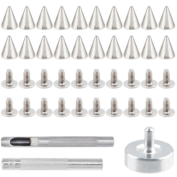 1 Set Eyelets Installation Tools, with 220 Sets Alloy Cone Spikes Screwback Studs