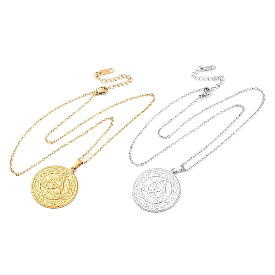 Плоские круглые с узлом Троицы 304 ожерелья с подвесками из нержавеющей стали, ионное покрытие (ip)