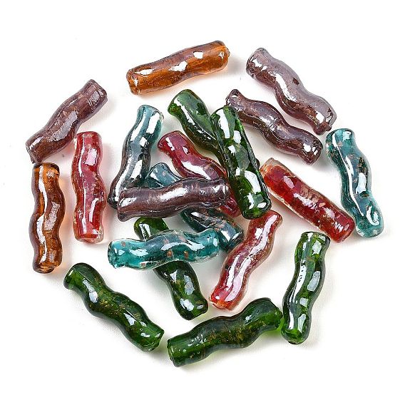 Ручная работа золотой фольги Lampwork бисер, изогнутая трубка