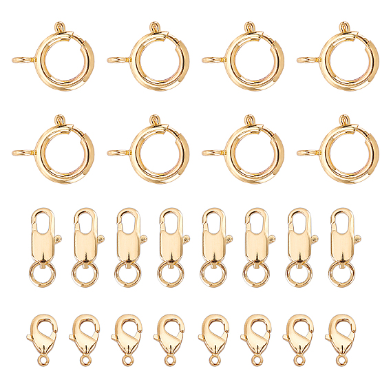 24Pcs 4 Style Brass Lobster Claw Clasps & Spring Ring Clasps