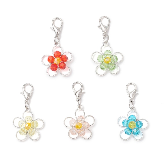 Подвесные украшения из сплава и стекла, с карабин-лобстерами , цветок