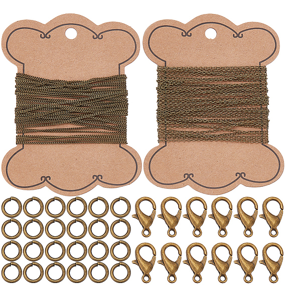 Kits de fabricación de collares de bricolaje, Incluye cable de latón de 10m y cadenas trenzadas., 100pcs anillos de latón de salto, 20 de las PC de la langosta de la aleación broches garra, 2 Uds carrete de cinta