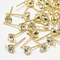 Brass Stud Earring Findings, with Loop, Cubic Zirconia, Clear