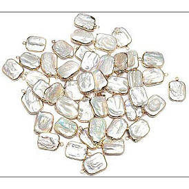 Pendentifs rectangulaires en perles de keshi naturelles électroplaquées, breloques en perles baroques de culture d'eau douce, or