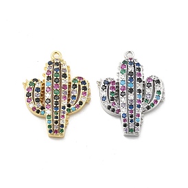 Латунные микро-паве красочные кубические циркониевые подвески, кактус прелести, стойки покрытие, долговечный, без свинца и без кадмия