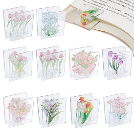 10Pcs 10 Styles Carton Plastic Clips, Rectangle with Flower Pattern