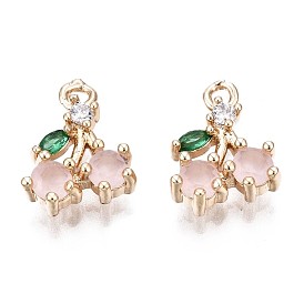 Brass Charms, with Pink Cubic Zirconia, Cherry