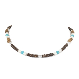 Natural Wenge Wood Pendant Necklacess, Synthetic Turquoise and Synthetic Magnesite Beads Necklacess