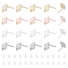 32шт. 4 цвет 201 фурнитура для сережек-гвоздиков в форме ромба из нержавеющей стали, с 80 пластиковыми ушными гайками