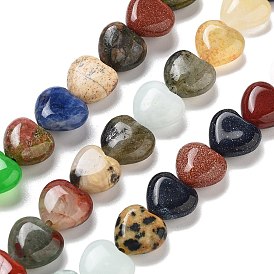 Mixed Gemstone Beads Strands, Heart, Mixed Dyed and Undyed