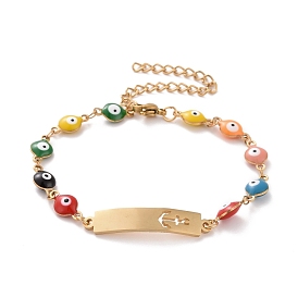 Вакуумное покрытие pvd 304 прямоугольник из нержавеющей стали с браслетом из якорных звеньев, красочный эмалевый браслет с цепями от сглаза для женщин