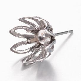 201 sertissage de boucles d'oreille en acier inoxydable, avec 304 broches en acier inoxydable, fleur