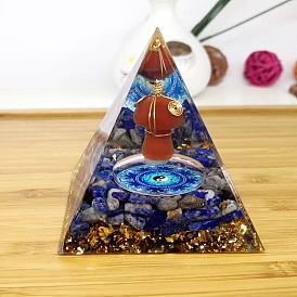 Orgonite Pyramid Resin Energy Generators, Reiki Natural Lapis Lazuli Chips & Copper Wire Inside for Home Office Desk Decoration