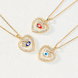 18K Gold Plated Evil Eye Necklace Pendant with Oil Drop and Heart Design