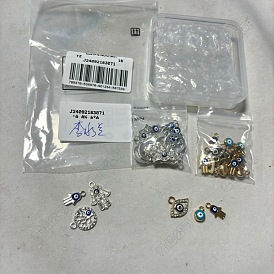 36 pcs 6 styles breloques en alliage, avec l'émail, hamsa main/plat rond avec mauvais oeil