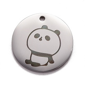 Pendentif en acier inoxydable, plat et circulaire avec panda