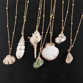 Gold-rimmed ocean style conch and seashell necklaces are available in many styles