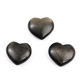 Natural Golden Sheen Obsidian Heart Love Stone, Pocket Palm Stone for Reiki Balancing