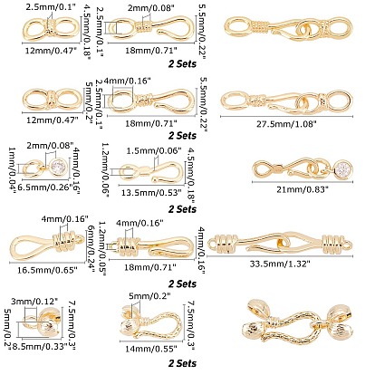 PandaHall Elite 10 Sets 5 Style Brass Hook and S-Hook Clasps