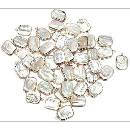 Pendentifs rectangulaires en perles de keshi naturelles électroplaquées, breloques en perles baroques de culture d'eau douce, or