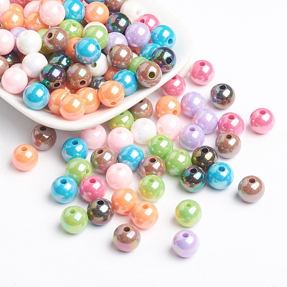 Solid Color Acrylic Beads, AB Color Plating, Round
