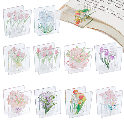 10Pcs 10 Styles Carton Plastic Clips, Rectangle with Flower Pattern