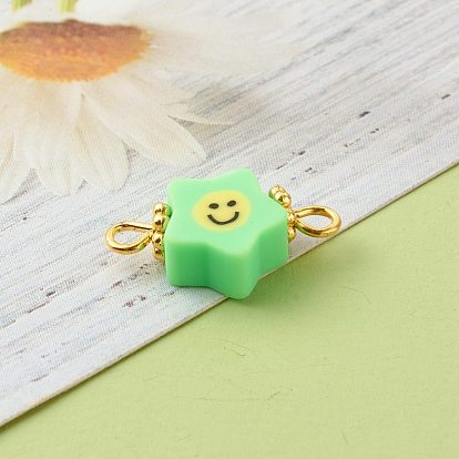 Handmade Polymer Clay Star Smiling Face Link, with Golden Iron Eye Pin and Alloy Daisy Spacer Beads