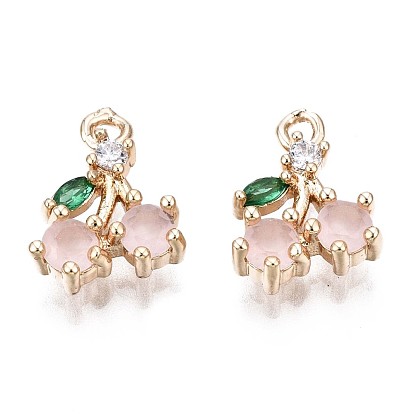 Brass Charms, with Pink Cubic Zirconia, Cherry