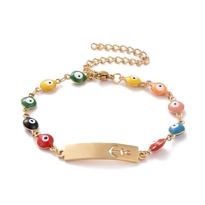 Вакуумное покрытие pvd 304 прямоугольник из нержавеющей стали с браслетом из якорных звеньев, красочный эмалевый браслет с цепями от сглаза для женщин