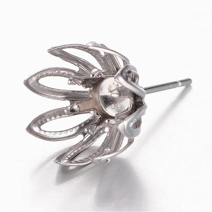 201 sertissage de boucles d'oreille en acier inoxydable, avec 304 broches en acier inoxydable, fleur