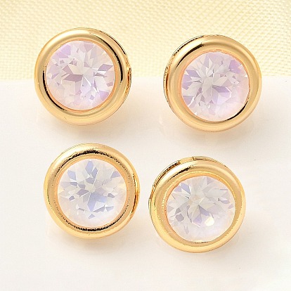 Серьги-гвоздики из латуни и стекла, плоско-круглые, без никеля , реальный 18 k позолоченный