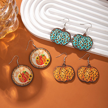 Акриловые серьги-подвески в виде тыквы с леопардовым принтом, платина