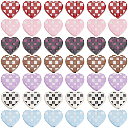 42 шт. 7 цвета, бусины из сплава краски для выпечки, сердце с рисунком тартана