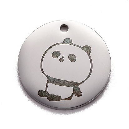 Pendentif en acier inoxydable, plat et circulaire avec panda