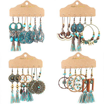 Boho Tassel Earrings Set for Women, Ethnic Retro Style Accessories with Multiple Pairs of Ear Cuffs in European and American Fashion