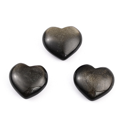 Natural Golden Sheen Obsidian Heart Love Stone, Pocket Palm Stone for Reiki Balancing
