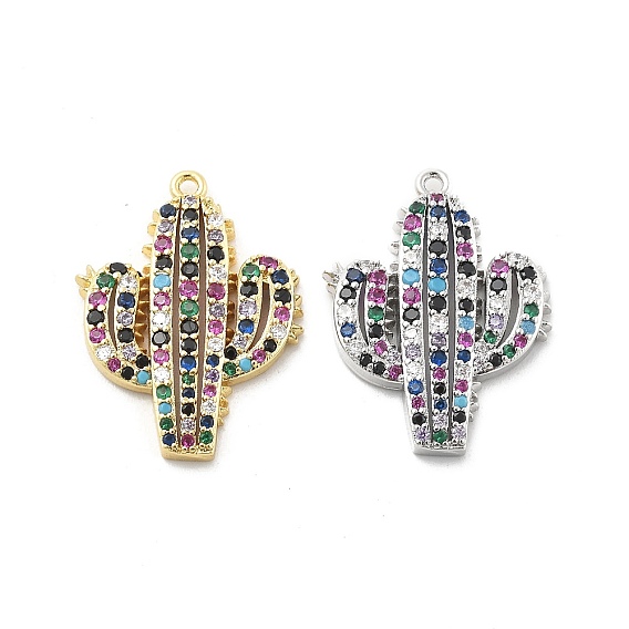 Латунные микро-паве красочные кубические циркониевые подвески, кактус прелести, стойки покрытие, долговечный, без свинца и без кадмия