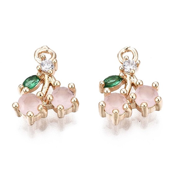 Brass Charms, with Pink Cubic Zirconia, Cherry