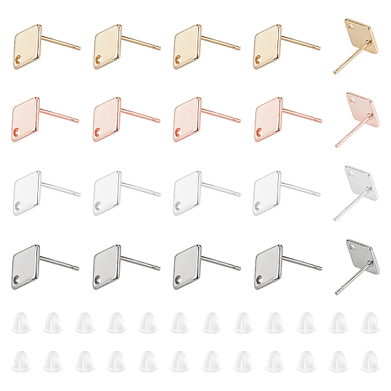 32шт. 4 цвет 201 фурнитура для сережек-гвоздиков в форме ромба из нержавеющей стали, с 80 пластиковыми ушными гайками