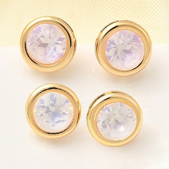 Серьги-гвоздики из латуни и стекла, плоско-круглые, без никеля , реальный 18 k позолоченный