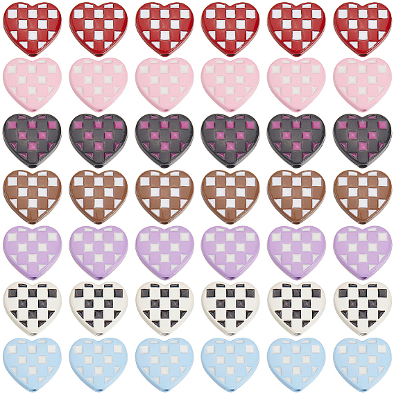 42 шт. 7 цвета, бусины из сплава краски для выпечки, сердце с рисунком тартана