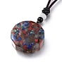 Orgonite Chakra Necklaces, Pendant Necklaces, with Natural Gemstone Chip, Nylon Thread, Brass Findings, Flat Round