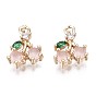 Brass Charms, with Pink Cubic Zirconia, Cherry