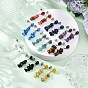 Natural Gemstone Dangle Stud Earrings, with 304 Stainless Steel Stud Earring Findings for Women, Flat Round with Chip