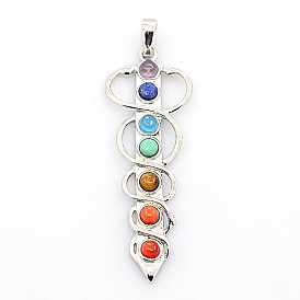 Pierres précieuses chakras grands pendentifs, avec les accessoires en alliage, platine