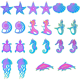 22 шт. 11 стили ионного покрытия (IP) 201 подвески с травлеными металлическими украшениями из нержавеющей стали, Радуга цветов, очарование морских животных