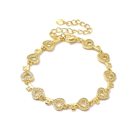 Bracelet chaîne à maillons en forme de cœur creux avec zircone cubique transparente, bijoux en laiton de placage de rack pour les femmes, sans plomb et sans cadmium, plaqué longue durée