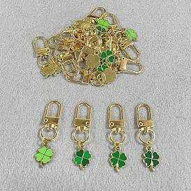 20Pcs 4 Styles Alloy Enamel Pendant Decorations, Clover, with Alloy Swivel Clasps