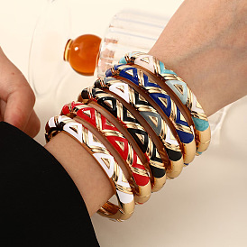 Браслеты на шарнирах из цинкового сплава с эмалью и треугольным узором для женщин, золотые