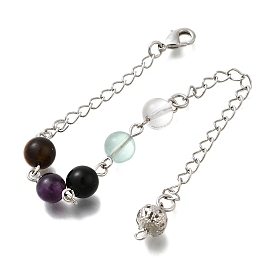 Круглые маятники для биолокации из натурального аметиста, обсидиана, тигрового глаза, кварца и флюорита, с реечным покрытием, фурнитура из латуни и сплавов